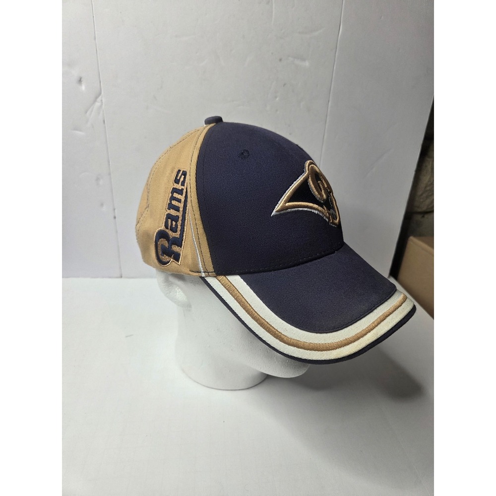 Reebok‎ St Louis Rams NFL Hat Navy Tan Adjustable Baseball Cap Team Apparel 3012